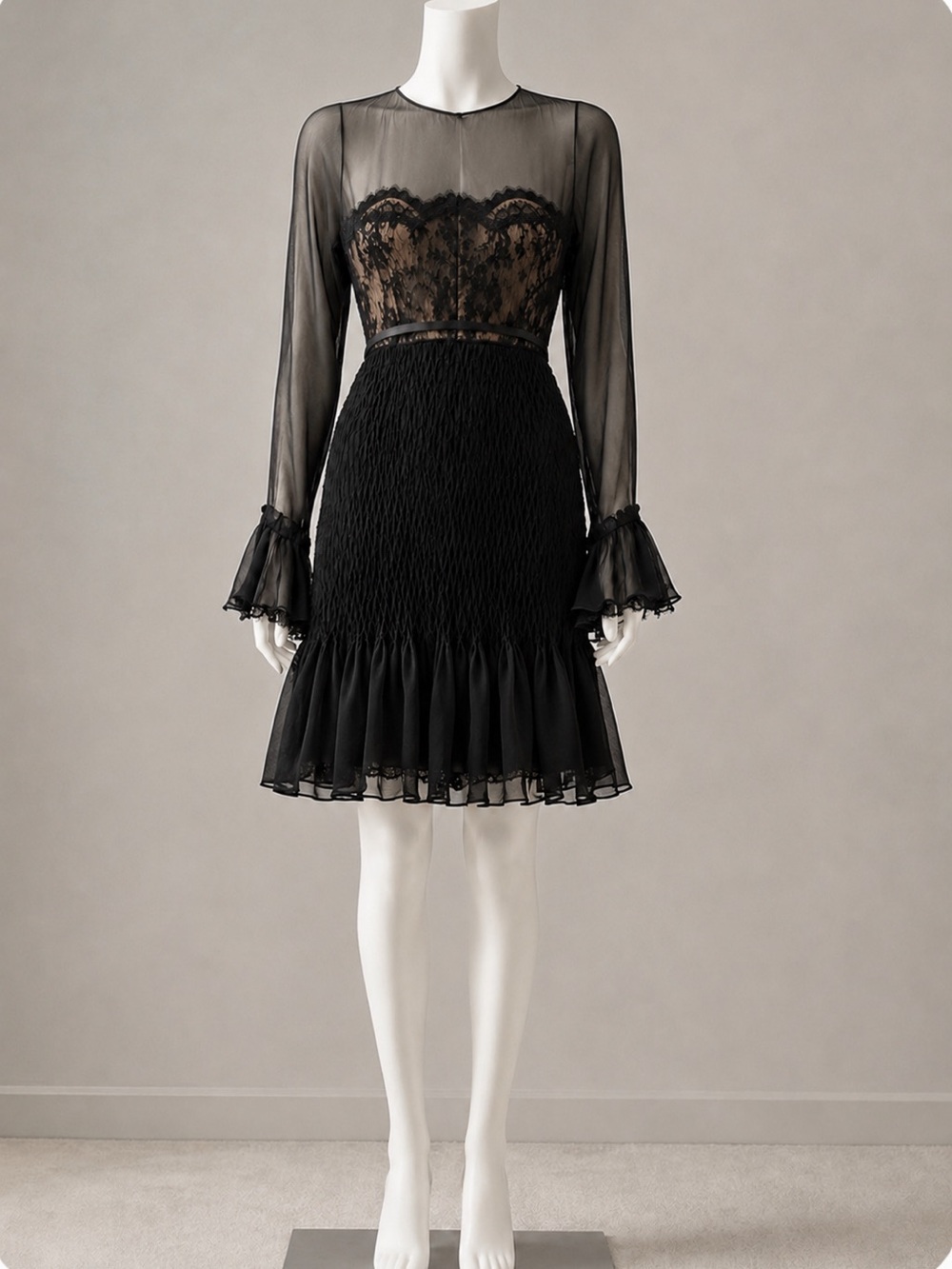Vintage Oscar de la Renta Lace Bodice Black Cocktail Dress